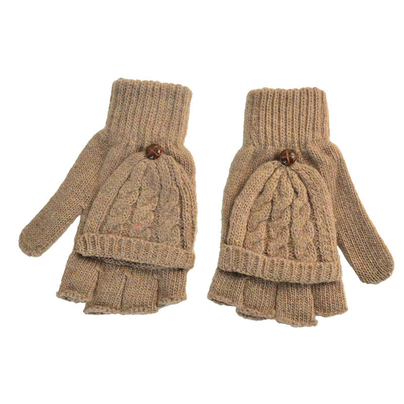 1 Pair Women Hand Warmer Flip Gloves Gift Soft Half Finger Mittens Gloves Knitted Thicken Artificial Wool Thermal Autumn Winter
