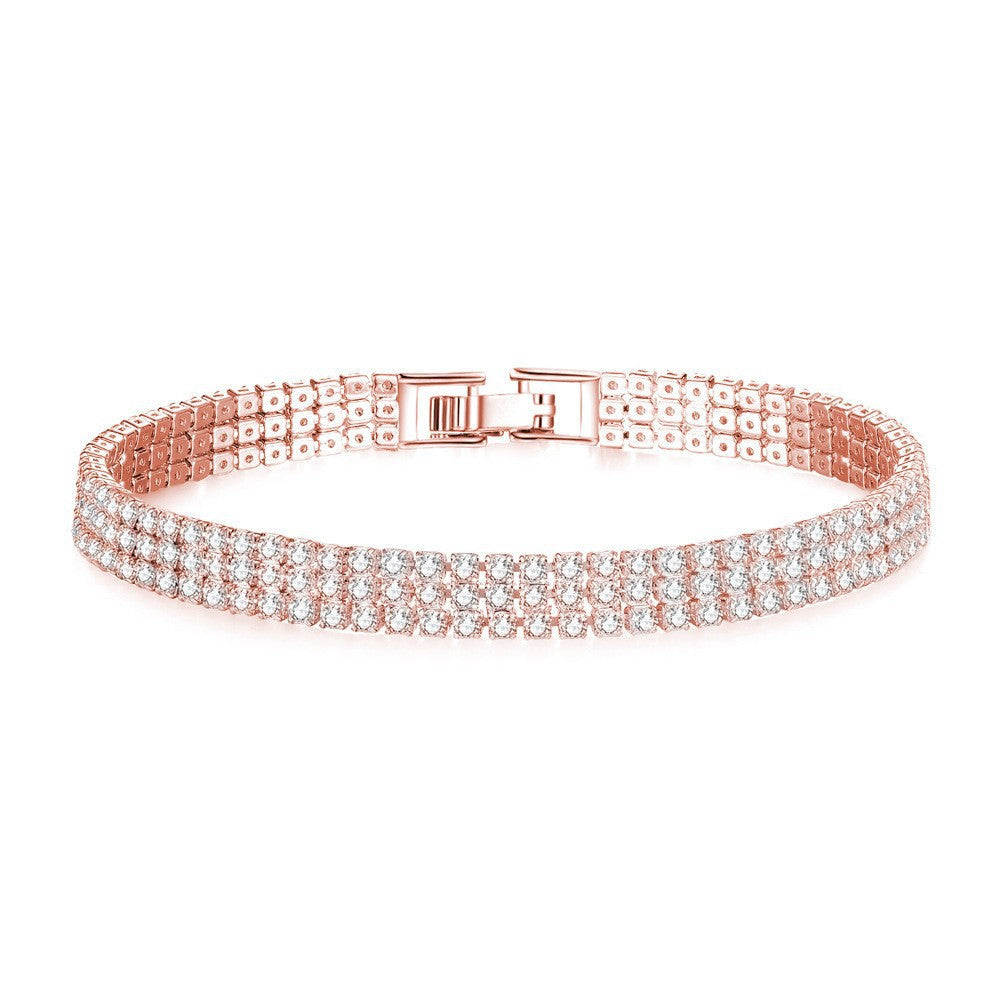 1,2,3 Row Full Pave Cubic Zirconia Couple Bracelet Trendy European & American Style, Best-Selling Holiday Gift For Couples